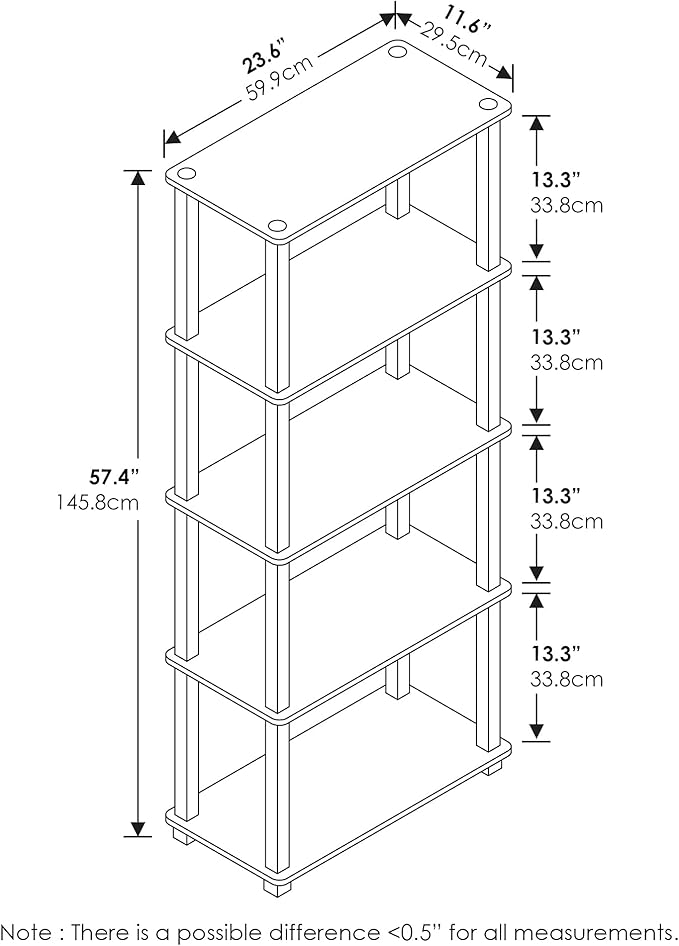 Furinno TURN-S-TUBE Book Shelf, 5-Tier Toolless Storage Shelves - Image 3