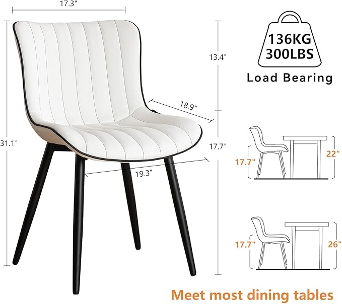 YOUNUOKE Mid-Century Modern Dining Chairs Set of 2, Armless Accent Chair - Image 2