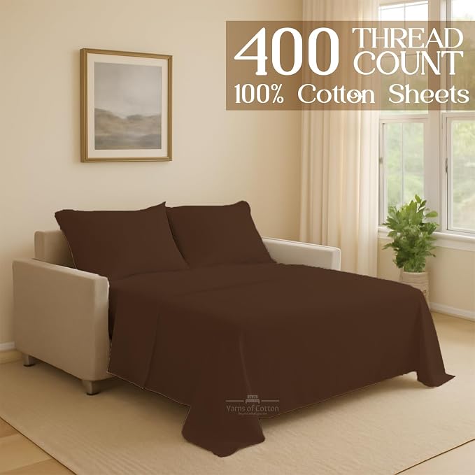 Sleeper Sofa Bed Sheet, 100% Cotton 400 Thread Count, 4 Piece Set, Deep Pocket - Image 2