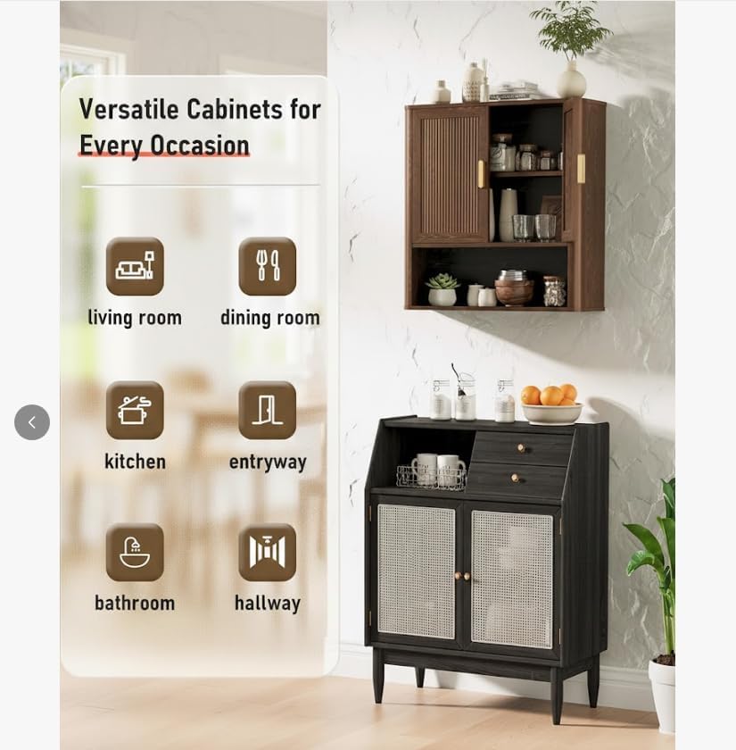 INNOD Bathroom Storage Cabinet, Medicine Cabinet with Adjustable Wood Shelf & Doors, Over The Toilet Storage Cabinet for Laundry Room & Kitchen & Living Room (Walnut) - Image 3
