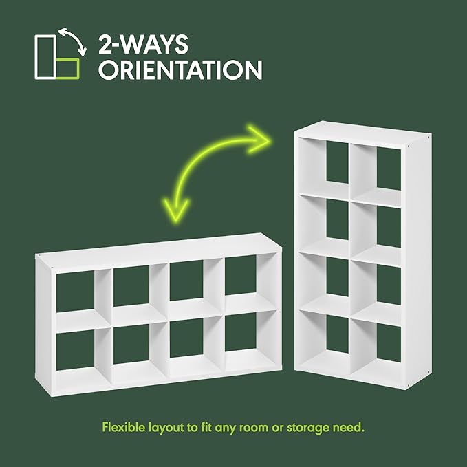 Furinno Cubicle Book Shelf, 8-Cube Bookshelf, Extra Thick Frame Horizontally & - Image 6
