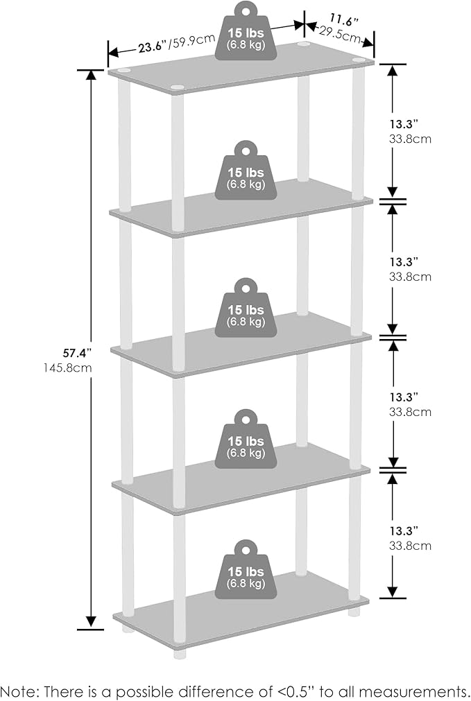 Furinno Turn-N-Tube Book Shelf, 5-Tier Bookshelf, Bookcase - Image 3