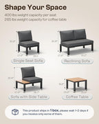 Aluminum Outdoor Patio Sofa Set, 2 Seats Modular Sectional Reclining Loveseat - Image 8