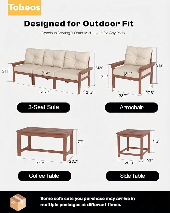 HDPE 3 Piece Patio Furniture Set, All-Weather Outdoor Couch Bistro Set - Image 2