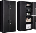 Metal Storage Cabinet with 3 Adjustable Shelves and 4 Doors, Steel Tool Cabinets by SISESOL
