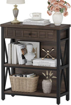 FATORRI Small Bookcase with Drawer, Industrial 3 Shelf Bookshelf, Wood and - Image 8