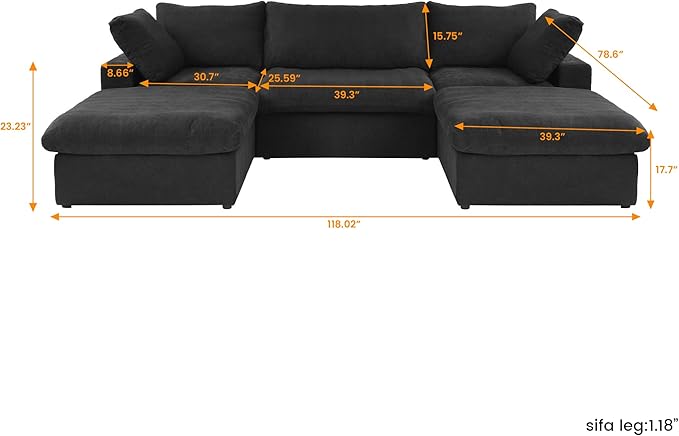 Cloud Modular Sectional Sofa Couch, 120.45" U Shaped Convertible Couches - Image 2