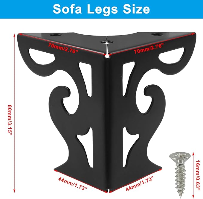 Piutouyar 3 Inch Hollow Out Furniture Legs Set of 4, Modern Triangle Couch Feet - Image 2