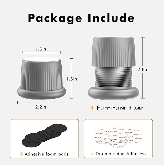 Adjustable Furniture Bed Risers, 1.6-2.6 inch Bed Risers Gray, Durable Plastic - Image 6