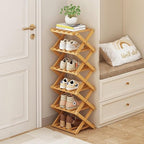 Foldable Shoe Rack, Bamboo Vertical Shoe Organizer Tall by XZXWZX