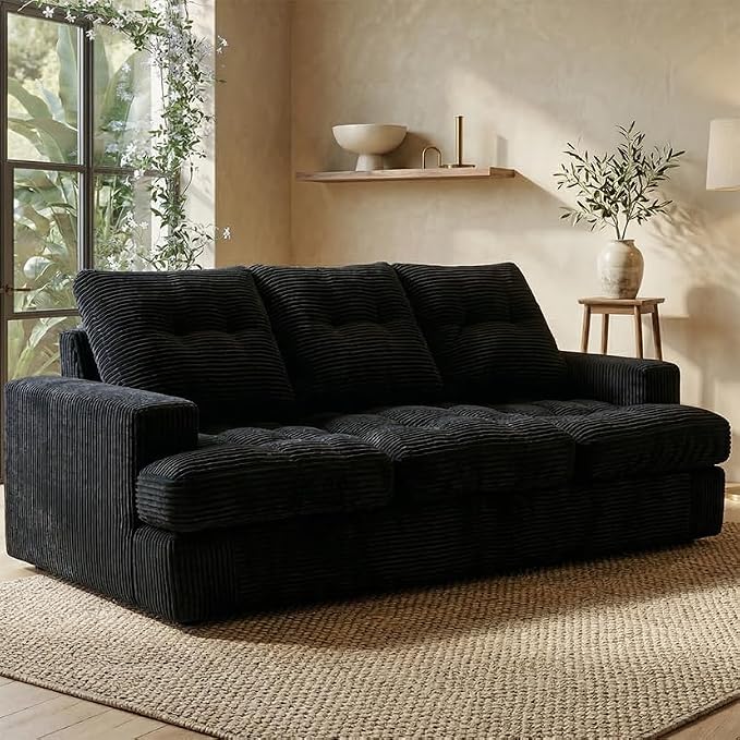 85" Corduroy 3 Seater Sofa in a Box, High-Density Foam Couch, No Assembly by Unknown