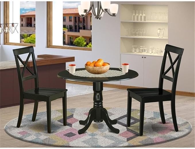 East West Furniture DLBO3-BLK-W 3 Piece Dining Table Set - Image 2