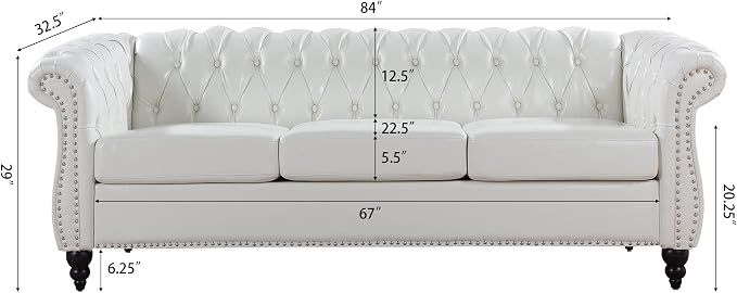 LEVNARY Chesterfield Sofa, Classic Tufted Upholstered Leather Couch, Modern 3 - Image 4