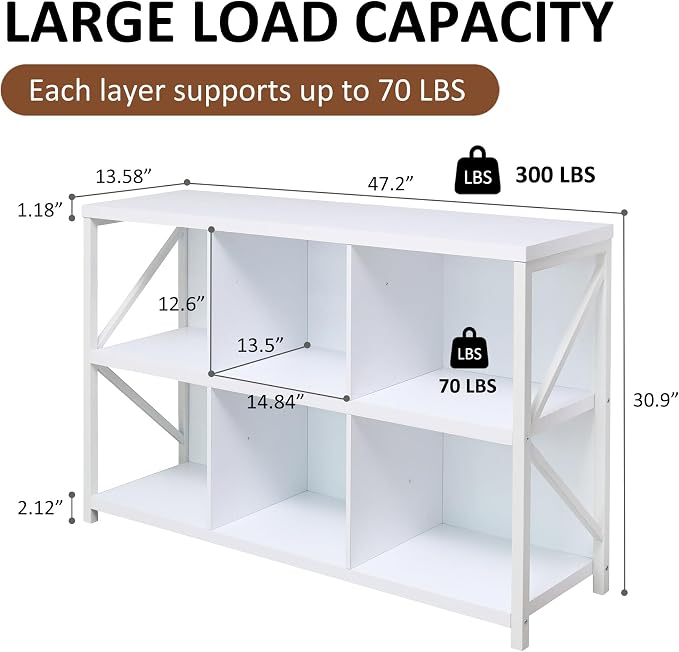 6 Cube Storage Organizer Bookshelf, Industrial Horizontal Bookcase, Accent - Image 2