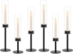 Black Hurricane Glass Candle Holders Set of 6, Tall Metal Taper Candle Stick - Image 8