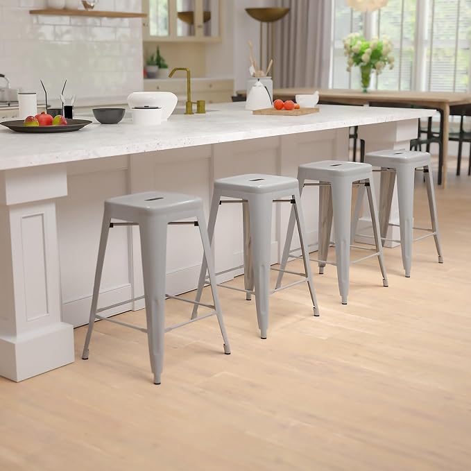 Flash Furniture Lily 24" High Metal Counter-Height, Indoor Bar Stool in Silver - Image 2