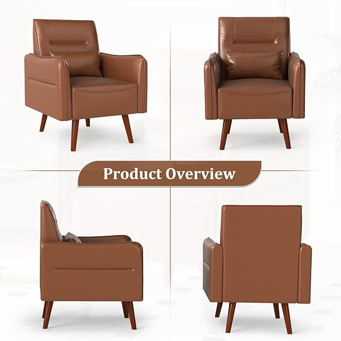 Bonzy Home Mid-Century Modern Faux Leather Accent Chair Set of 2 - Image 6