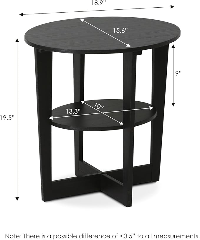 Furinno JAYA Side Table Set of 2, 2-Tier Round Modern End Table - Image 3