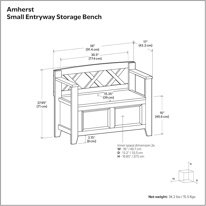 SIMPLIHOME Amherst Entryway Storage Bench - Image 3