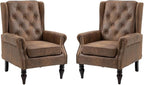 Mid-Century High Wingback Chair Set of 2, Microsuede Accent Chair Armchair by Lin-Utrend