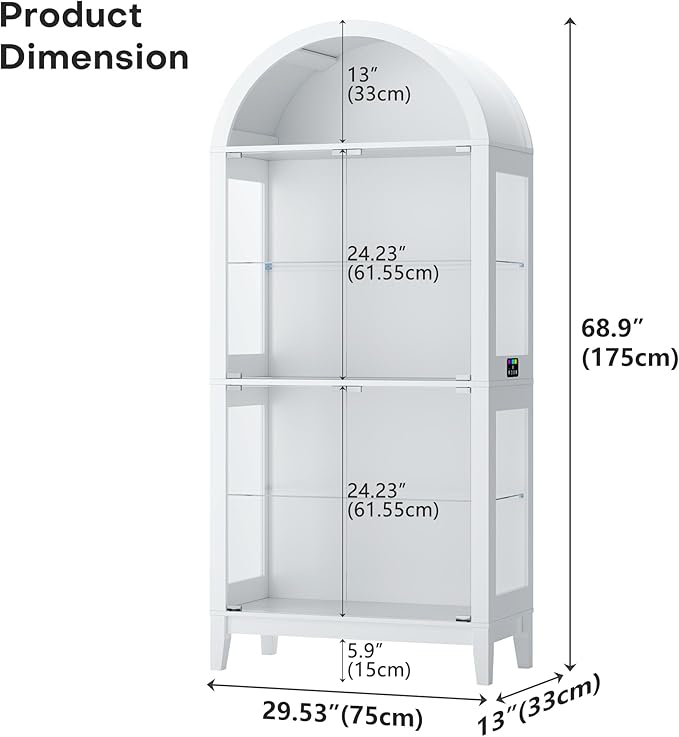 HNEBC 69" Display Case with RGB Lights, Arched 5-Tier Tempered Glass Display - Image 2
