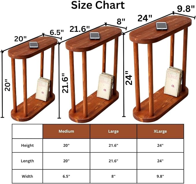 Oval Solid Wood Narrow Side Table, Slim Small Pedestal Coffee Table - Image 6