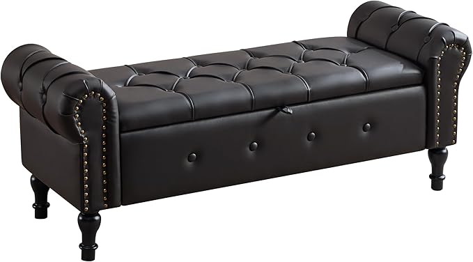 Storage Bench for Bedroom, Faux Leather 51" End of Bed Bench, Queen Size Bench - Image 9