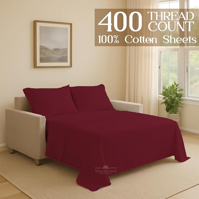 Sleeper Sofa Bed Sheet, 100% Cotton 400 Thread Count, 4 Piece Set, Deep Pocket - Image 2
