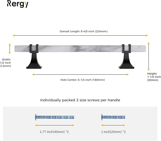 Rergy Cabinet Handles Marble Drawer Pulls and Knobs, T-Bar Hardware - Image 2