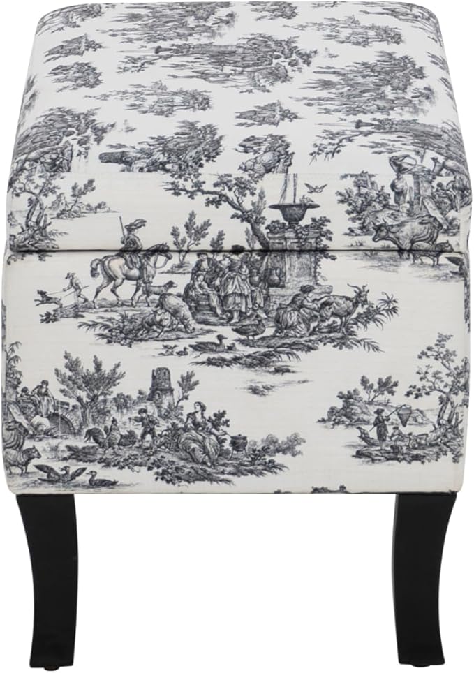 Linon Stephanie Black and White Toile Fully Upholstered Bench - Image 11