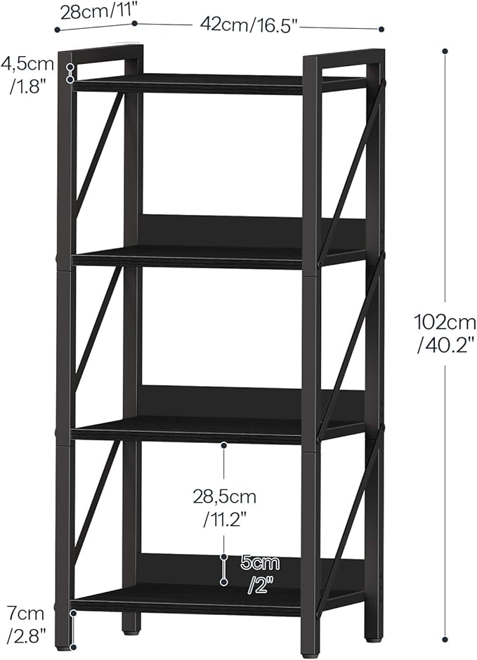 HOOBRO Bookshelf, 4-Tier Industrial Bookcase, Book Shelf Storage Organizer - Image 3