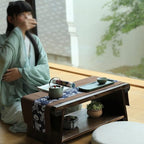 Solid Wood Vintage Folding Japanese Tea Table, Foldable Low Table, 2-Tier - Image 5