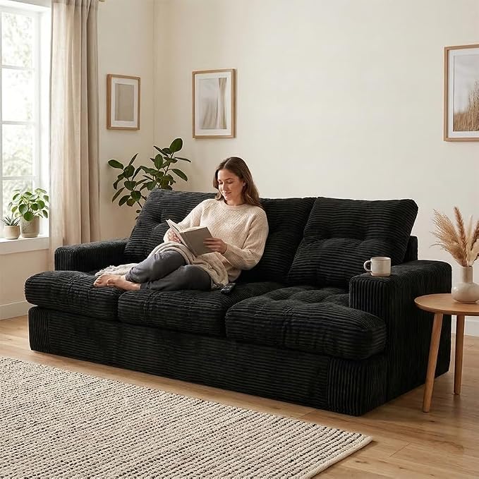 85" Corduroy 3 Seater Sofa in a Box, High-Density Foam Couch, No Assembly - Image 8