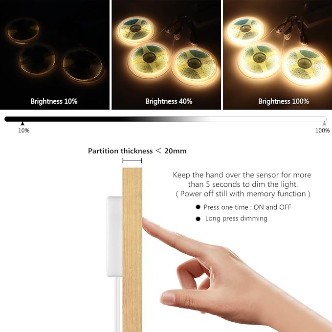 AIMENGTE Cabinet Light 12V COB LED Strip Lights, 6-in-1 Penetrable Touch Dimming - Image 3