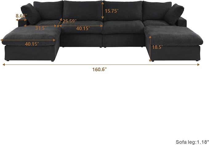 JACH 160.6" U-Shaped Sectional Couch, Modern Modular Convertible Sofa - Image 2