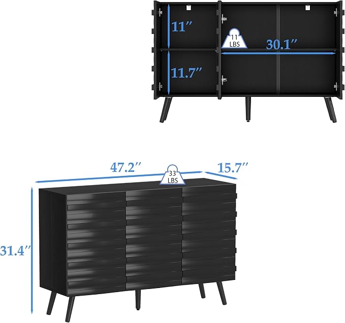 Fluted Storage Unit Cabinet, Modern Black Console Cabinets - Image 2