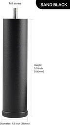 Metal Cylinder Legs for Furniture Set of 4 Pack Black 6 Inch Bed Support Legs - Image 2