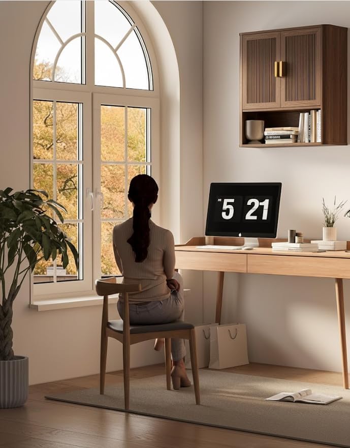 INNOD Bathroom Storage Cabinet, Medicine Cabinet with Adjustable Wood Shelf & Doors, Over The Toilet Storage Cabinet for Laundry Room & Kitchen & Living Room (Walnut) - Image 7