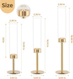 Gold Hurricane Candle Holders Set of 3, Tall Metal & Windproof Glass Taper - Image 4