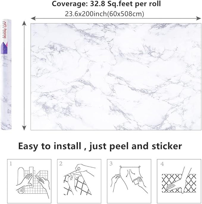 Arthome 60 x 508 cm Peel and Stick Marble Contact Paper, Self-Adhesive - Image 7