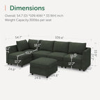 HONBAY Modular Sectional Sleeper Sofa Green Couch L Shaped Sectional Sofa - Image 2