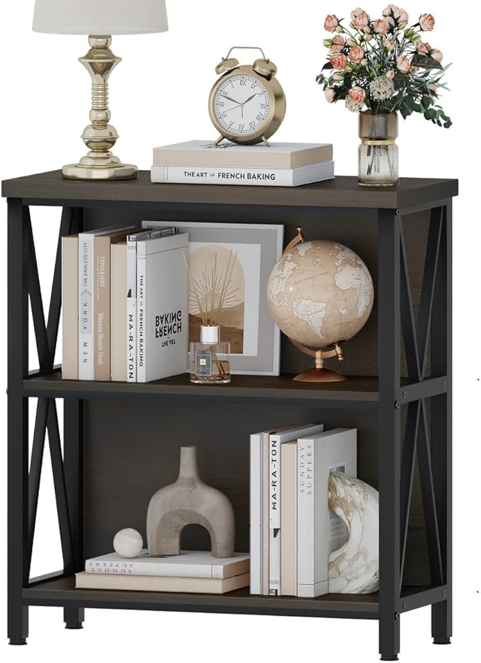 FATORRI Rustic Small Bookshelf for Small Space, Industrial Short Wood Bookcase - Image 6