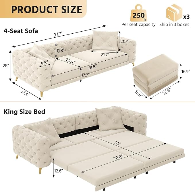 97.7" Convertible Queen Sleeper Sofa - Image 2