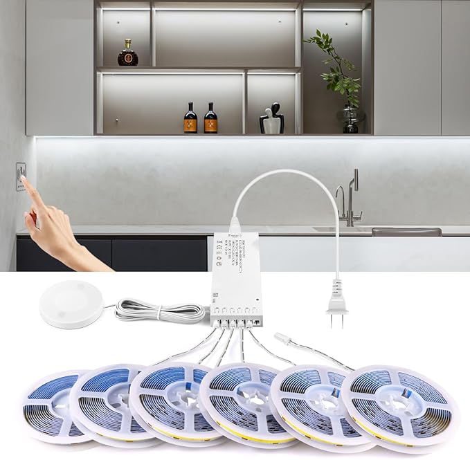 AIMENGTE Cabinet Light, LED Strip Lights, 6-in-1 12V COB Under Cabinet Lighting - Image 2