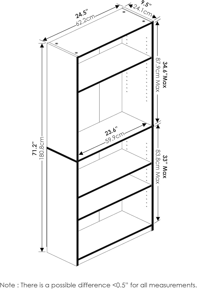 Furinno Jaya Book Shelf, 5-Tier Bookshelf, Tall Standing Bookcase - Image 2