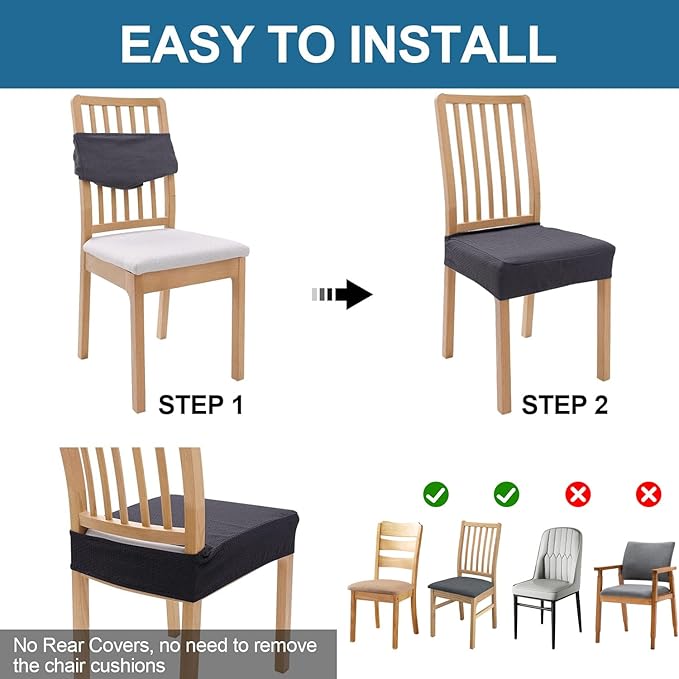 Smiry Waterproof Seat Covers for Dining Room Chairs Set of 2, Stretch Jacquard - Image 5