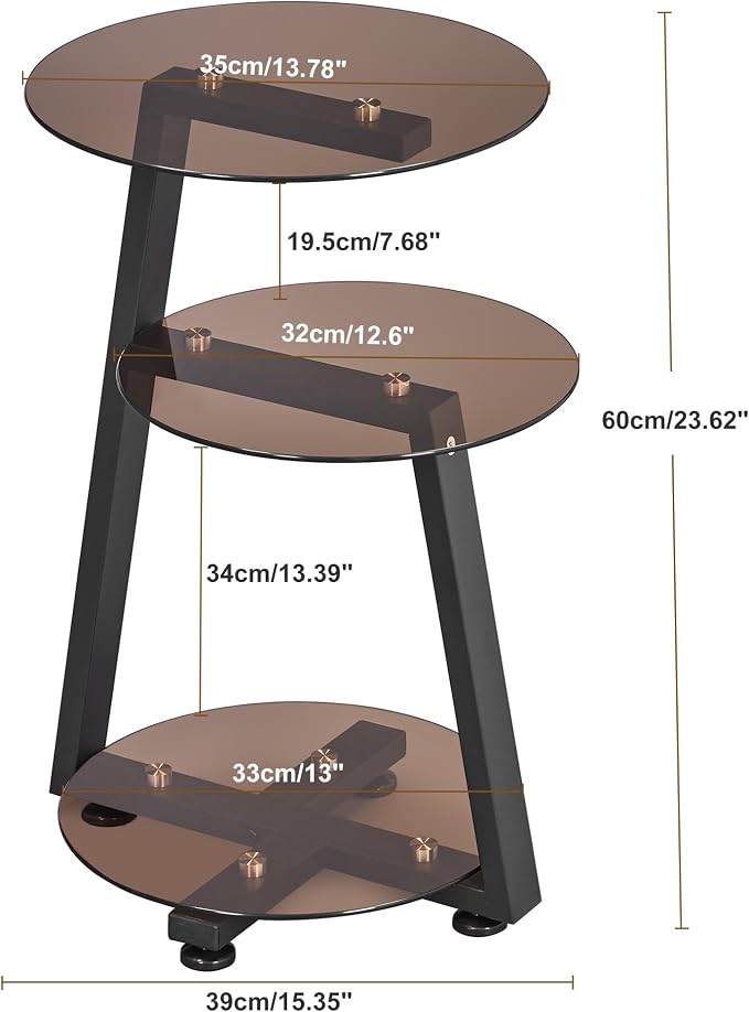 BEWISHOME Round End Table Tempered Glass Side Table - Image 3