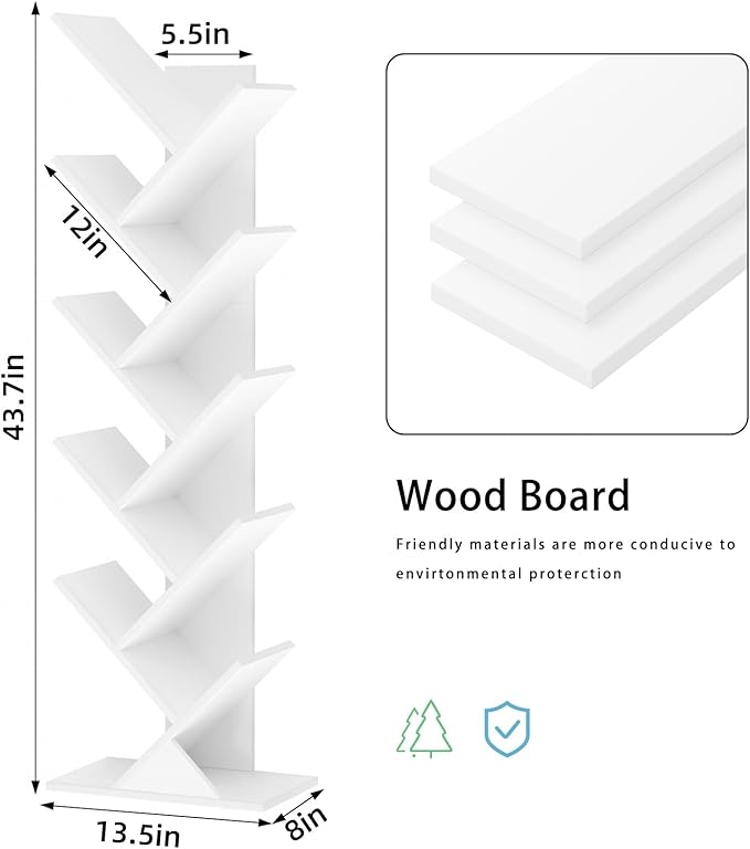 SHEEPAM 10 Tier Tree Book Shelf, Floor Standing Wood Bookshelf - Image 3