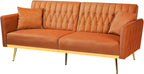 70” Velvet Futon Sofa Bed w/Adjustable Armrests & 2 Pillows, Convertible Futon - Image 8