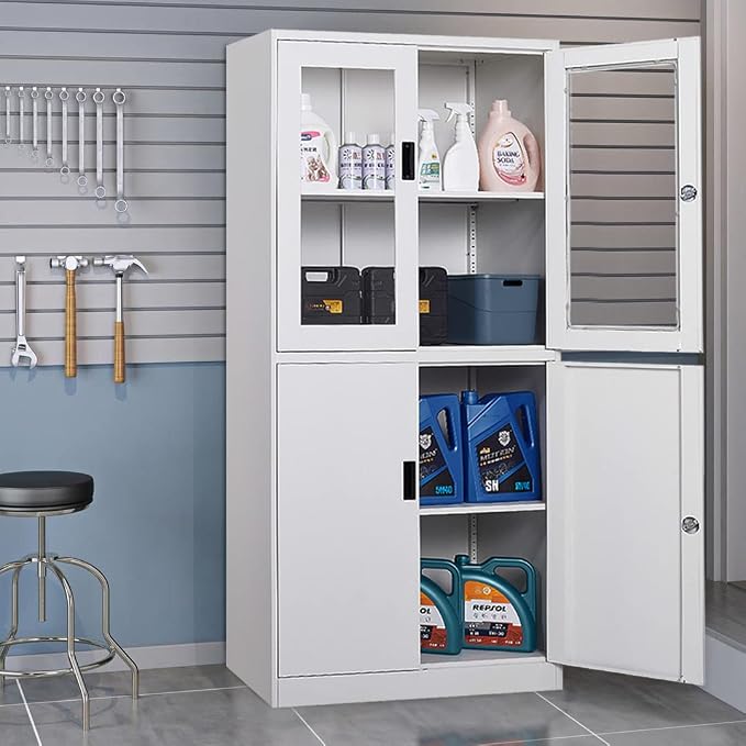 Metal Storage Cabinet with Doors and Shelves, 2 Adjustable Shelves, 4 Doors - Image 8
